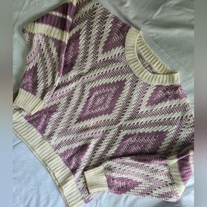 Cream and Purple Geometric Knit Sweater